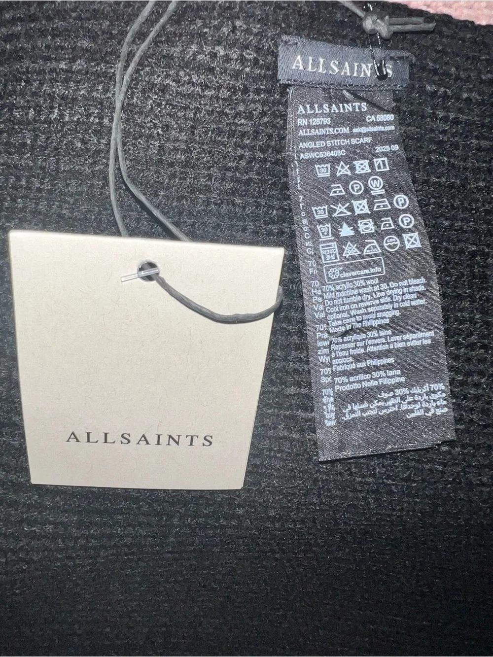 AllSaints Angled Stitch Scarf Black Oversized Knit Minimalist Luxury NWT Unisex